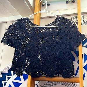 Black Filigree Crop Top - Small